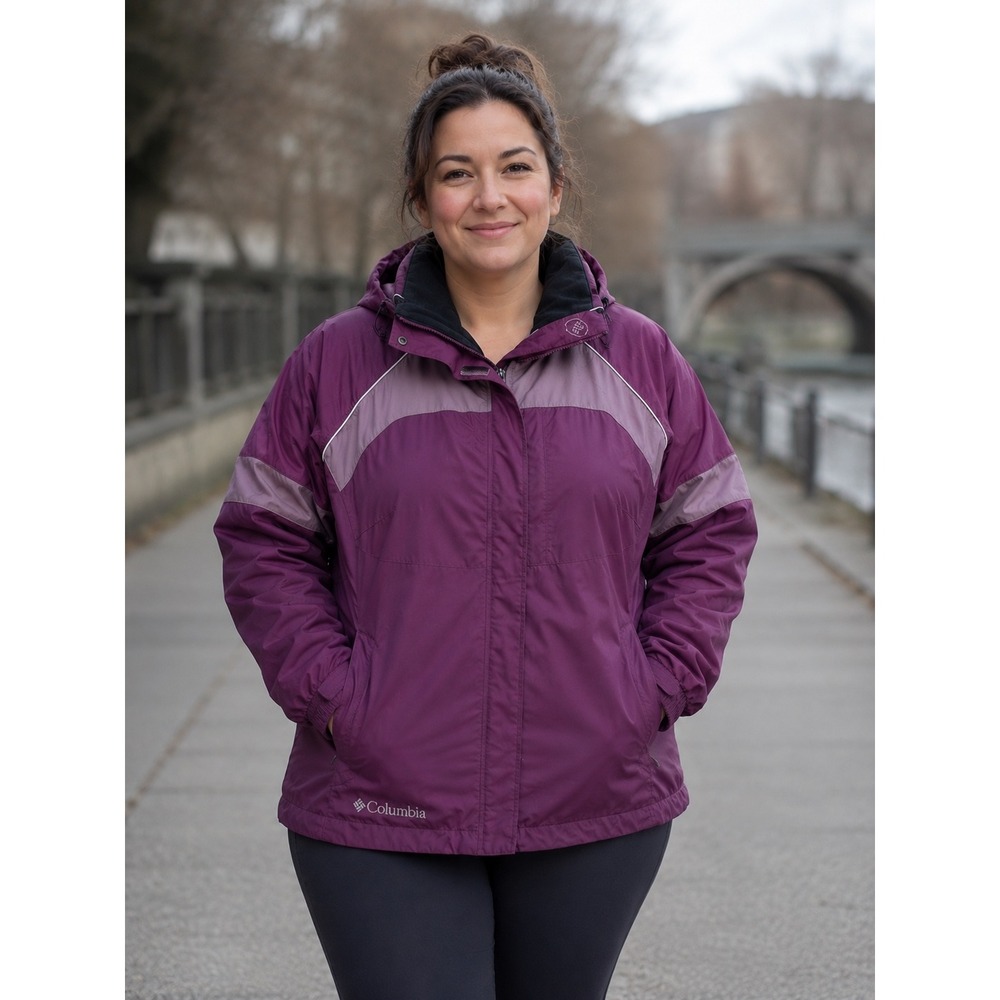 Columbia Interchange Jacket Womens Large Purple Hooded 3-in-1 Ski Hiking Shell